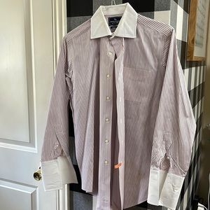 Stripe down pink white blue button-down shirt, size 15 : 32/33